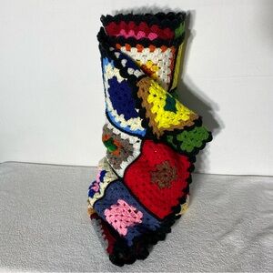 Vintage Handmade Crochet Granny Square Multicolour Patchwork Afghan Blanket